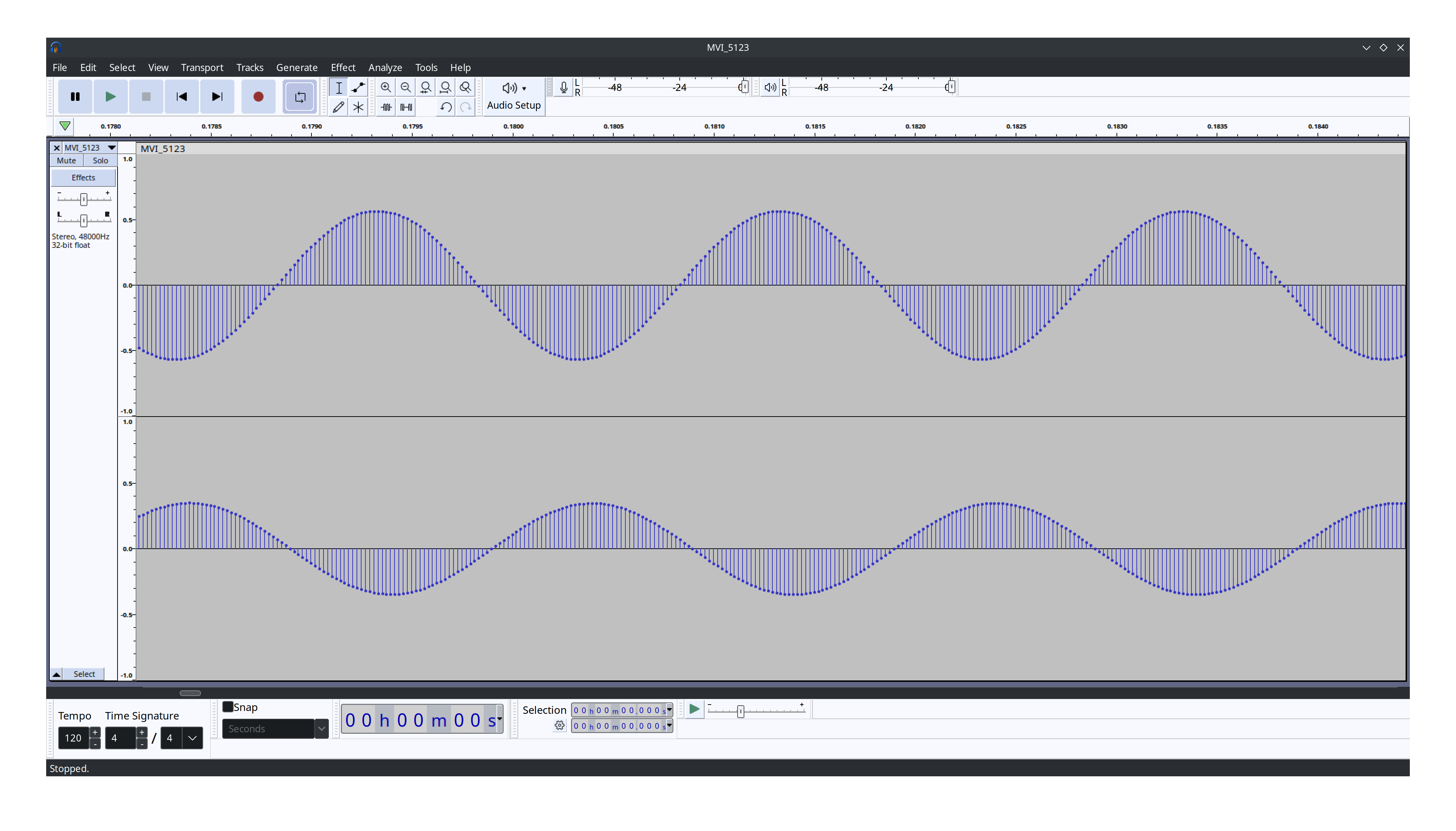 400 Hz sine wave with leakage into other channel